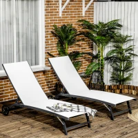 Outsunny Juego de 2 Tumbonas Reclinables de Jardín de Aluminio con Respaldo Ajustable y Ruedas 165x66x102 cm Blanco Mate(m-10)
