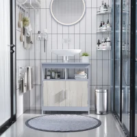 kleankin Mueble para Debajo del Lavabo Armario de Suelo de Baño con 2 Puertas y Estante Estilo Moderno 60x30x62 cm Gris(m-10)