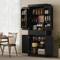HOMCOM Dispensa Cucina in stile Country con 2 Armadietti, 6 Ripiani e Cassetto, in Legno, 76x39.5x183.5 cm, Nero(m-2)
