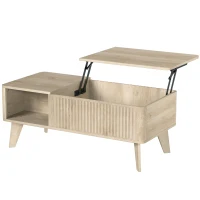 HOMCOM Mesa de Centro Elevável Compartimento Oculto 2 Prateleiras Abertas Bordas Arredondadas Estilo Meados do Séc. 100x48x41 cm Carvalho(m-1)
