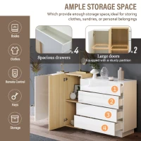 High-Gloss Sideboard with 4 Drawers and 2 Doors, Stylish Storage Cabinet with Anti-Tilt Safety Rails, 140L x 35W x 76.5H cm, White(m-4)