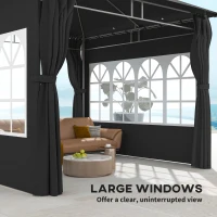 Outsunny 3 x 3 m Garden Gazebo, Double Roof Metal Gazebo with Removable Sidewalls and Church Windows, Outdoor Canopy Shelter, Black(m-8)