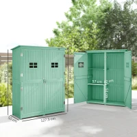 Outsunny Wooden Garden Shed with Two Windows, Tool Storage Cabinet, Outdoor Double Door organiser 127.5W x 50D x 164H cm, Green(m-3)