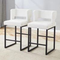 Lot de 2 tabourets de bar style nordique, structure métallique robuste avec pieds argentés, 48x53.3x91.4 cm, Blanc+Noir(m-4)