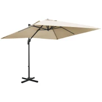 Outsunny 2.7 x 2.7 m Cantilever Parasol - Square Overhanging Umbrella with Cross Base, Crank Handle, Tilt, 360° Rotation and Aluminium Frame, Cream White(m-1)