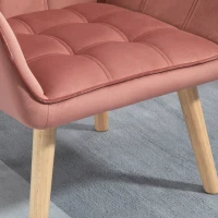 HOMCOM Butaca de Salón Moderna Tapizado en Terciopelo con Asiento Ancho Patas de Madera Sillón Relax para Sala de Estar Rosa(m-9)