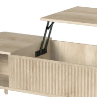HOMCOM Mesa de centro elevable, compartimento oculto, 2 estantes abiertos, esquinas redondeadas, estilo mid-century, 100x48x41cm, Roble(m-8)