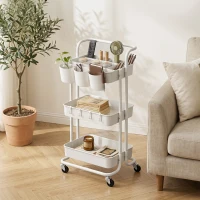 HOMCOM Carrito Auxiliar con Ruedas Carro de Almacenaje Multifuncional con Ganchos y Cajas Colgantes 42x38x86,5 cm Blanco(m-2)