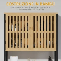 HOMCOM Mobile Sopra WC con Armadietto 2 Ante a Doghe e Ripiano Aperto, 60x21.5x172cm, Colore Legno(m-6)