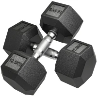 HOMCOM Ganteră Hexagonală din Cauciuc 12,5 kg, Portabilă, pentru Acasă sau Sală, Negru(m-11)