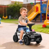 AIYAPLAY Coche Correpasillos de Policía para Niños de 18-36 Meses con Luz Música y Espacio de Almacenaje 65x29,5x36 cm Negro(m-11)