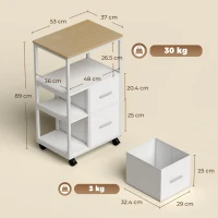 HOMCOM Cărucior de bucătărie pe roți cu 2 sertare, compartiment deschis și 2 roți blocabile, Alb(m-3)