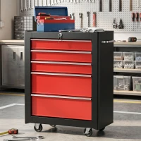 HOMCOM Carucior pentru Ustensile Unelte cu Sertar Rosu 61,5 X 33 X 85cm(m-9)