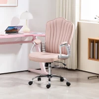 HOMCOM Silla de Escritorio Giratoria con Altura Ajustable Reposabrazos Respaldo Curvado Función de Basculante Rosa(m-10)