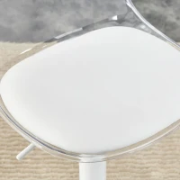 Lot de 2 tabourets de bar réglables, dossier ergonomique transparent, assise pivotante 360°, 40,5x39x82-104 cm, Blanc(m-6)