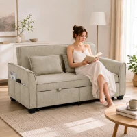 HOMCOM Divano letto 2 posti 4-in-1 ad angolo in ciniglia 167 cm con schienale regolabile, marrone(m-11)