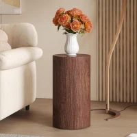 Table basse ronde élégante, bords arrondis et patins antidérapants, 30x30x55 cm, Noyer(m-4)