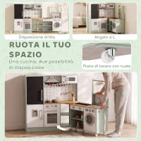 AIYAPLAY Cucina per Bambini 3-8 Anni con Piano Girevole, Fornelli, Luci e Suoni, Forno, Microonde, Verde Chiaro(m-4)