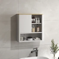 HOMCOM Armario de Baño de Pared con Puerta Corredera 5 Compartimentos y Estantes Ajustables 60x20x62 cm Blanco(m-10)