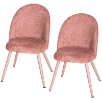 HOMCOM Set 2 Sedie da Pranzo in Velluto con Seduta Imbottita e Gambe in Metallo, Rosa(m-10)