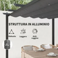 Outsunny Pergola Gazebo 3x3 m con 8 Fori di Drenaggio, in Alluminio, Metallo e Poliestere, Grigio Scuro(m-7)