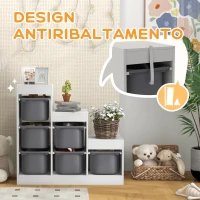 AIYAPLAY Scaffale Portagiochi a 3 Livelli con 6 Contenitori per Bambini da 3-8 Anni, 96x38.5x90cm, Grigio(m-6)