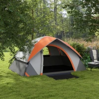 Outsunny Tienda de Campaña Plegable para 2 Personas con Ventana y Bolsa Impermeable 3000 mm 210x150x110 cm Gris y Naranja(m-10)