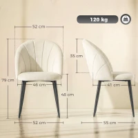 HOMCOM Set di 2 Sedie Sala da Pranzo con Schienale a Conchiglia e Gambe in Metallo, in Velluto, Crema(m-3)