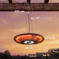 Outsunny încălzitor Electric Suspendat cu Infraroșu 1000/2000W, Negru(m-3)