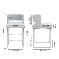 Lot de 2 tabourets de bar style nordique, structure métallique robuste avec pieds argentés, 48x53.3x91.4 cm, Gris clair+Argent(m-3)