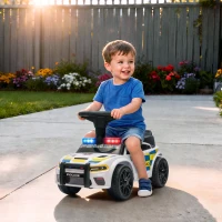 AIYAPLAY Kinderloopauto Politie met Muziek, Verlichting, Anti-kipbescherming en Opbergruimte, 18-36 Maanden, Wit(m-8)