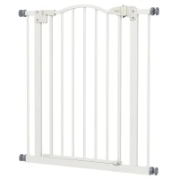 PawHut Metal 74-80cm Adjustable Pet Gate Safety Barrier w/ Auto-Close Door White(m-11)
