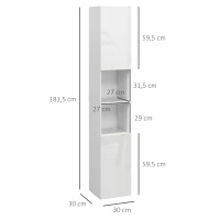 kleankin Mobile Bagno Alto Slim 181.5cm con Ripiani Aperti e 2 Armadietti, 30x30x181.5 cm, Bianco(m-3)