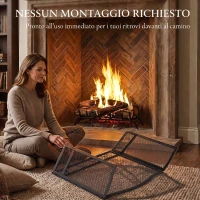 HOMCOM Parascintille Camino Pieghevole a 3 Pannelli in Metallo Verniciato, Pronto all'Uso, 107x1x60 cm, Nero(m-7)