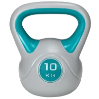 SPORTNOW Kettlebell 10kg in PU e Sabbia con Base Piatta e Impugnatura per Stacchi, Squat e Sollevamenti, 22x16x26 cm, Blu(m-11)