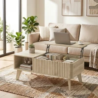 HOMCOM Mesa de centro elevable, compartimento oculto, 2 estantes abiertos, esquinas redondeadas, estilo mid-century, 100x48x41cm, Roble(m-10)