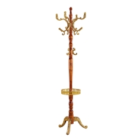 Porte-manteau européen en bois massif, design sculpté et élégant, plusieurs crochets à hauteurs variées, 48x48x195 cm, Couleur naturelle