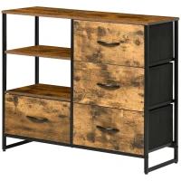HOMCOM Cassettiera in Stile Industriale con 4 Cassetti in Tessuto Pieghevole e 2 Ripiani Aperti, 84x30x71.5 cm, Marrone(m-11)