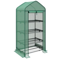 Outsunny Serra per Piante a 4 Ripiani con Porta Avvolgibile, in Metallo e PE, 69x49x158 cm, Verde Scuro(m-1)