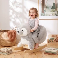 AIYAPLAY Cavallo a Dondolo per Bambini 1-3 Anni a Forma di Foca con Suoni Realistici, Cintura di Sicurezza, Grigio(m-2)