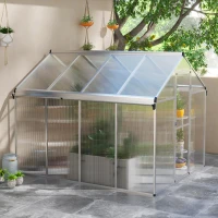 Outsunny Serra da Giardino in Policarbonato con Finestra, Porta con Blocco e Grondaia, 2.5x2x2m(m-10)