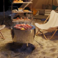 Outsunny Stainless Steel Wood-burning Fire Pit with Fire Poker - Silver(m-8)