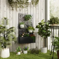 Outsunny Outdoor Metal Planter, with Back Trellis - Black(m-2)