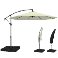 Outsunny 3m Overhanging Parasol, with Base, Weights and Cover - Beige(m-15)