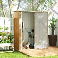 Outsunny Capanno Porta Attrezzi in Metallo con Tetto Inclinato e Porta Bloccabile, 142x86x189 cm, Giallo(m-9)
