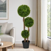 HOMCOM Pianta di Bosso Artificiale a 3 Sfere con Foglie di Bambù, Vaso Incluso, Altezza 110 cm, Verde(m-5)