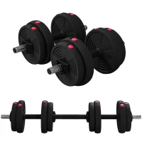 SPORTNOW Set 2 in 1 con 2 Manubri Convertibili in Bilanciere, Peso Totale 15 kg e Dischi Pesi Regolabili, Rosso(m-11)