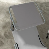 Outsunny Folding Sun Lounger Set of 2 with Canopy, Reclining Sunbed with 4-Position Adjustable Backrest, 600D Oxford Cloth, Portable Garden Lounger Recliner Chair for Beach, Camping, Patio, Light Grey(m-8)