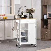 HOMCOM Desserte de cuisine à roulettes avec placard, tiroir, 3 étagères ouvertes et porte-serviettes, 66x39,5x86,5cm, blanc(m-10)