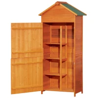 Outsunny Căsuță din Lemn pentru Grădină, Dulap Exterior pentru Unelte cu 2 Uși și 3 Rafturi, 84x52x188cm(m-12)